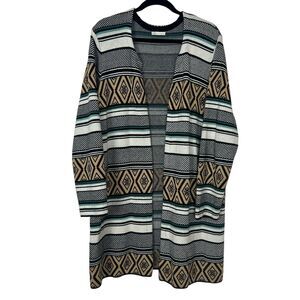 Cato Women's Open Front Long Cardigan Sweater Aztec Geometric Pattern M